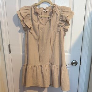 ENTRO Beige ruffle sleeve tiered dress boho POCKETS dress is lined